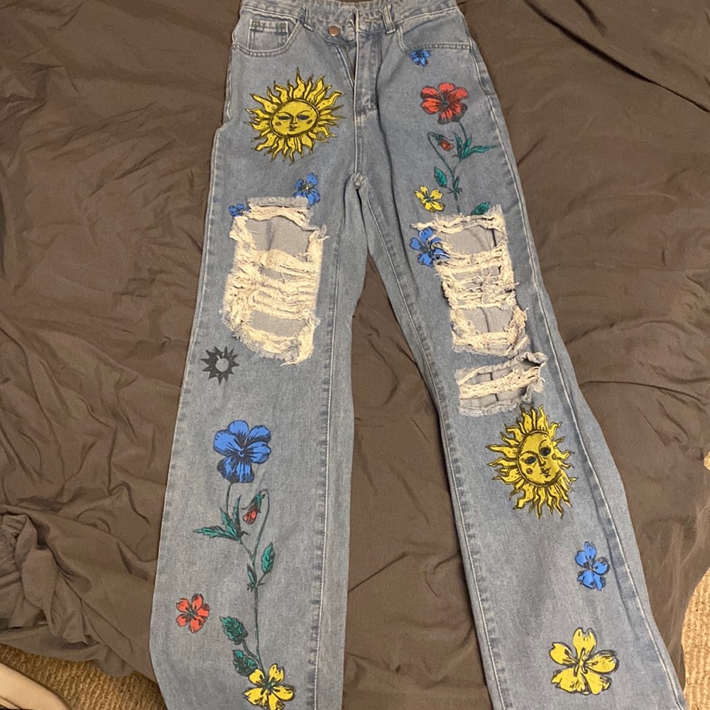Sun&flower designed jeans